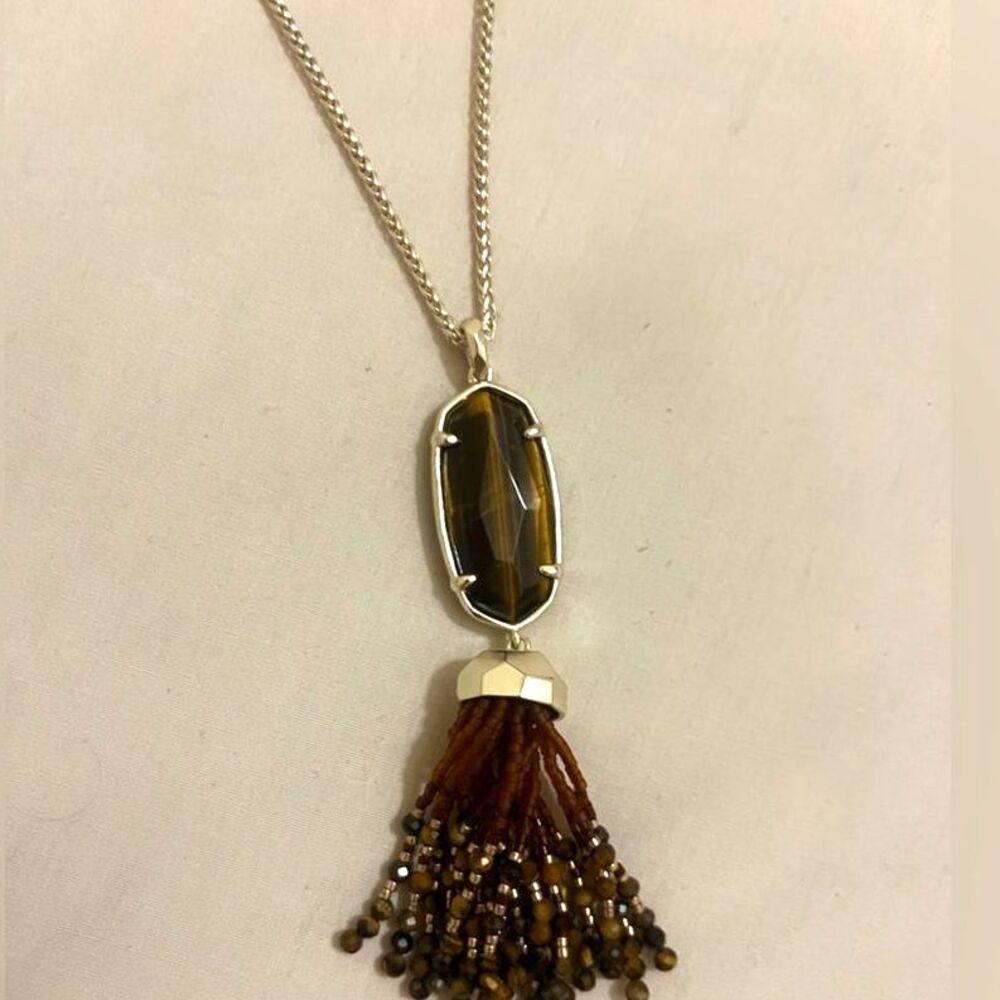 Kendra Scott Eva Goldplated Brass
Tassel Pendant Necklace - Tigers Eye NWT